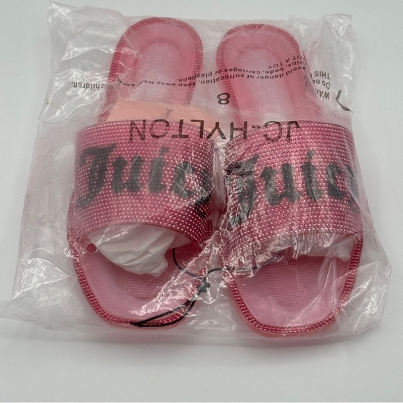 Juicy Couture Slides Women’s 8 Pink Rhinestone Logo Sandals New Without Box - Picture 1 of 6